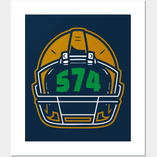 Retro Football Helmet 574 Area Code South Bend Indiana Football Posters and Art